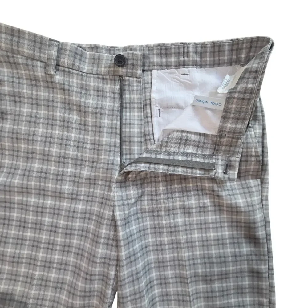 Haggar Cool 18 Pro Golf Shorts, sz 34 Gray Plaid Expandable Waistband 9